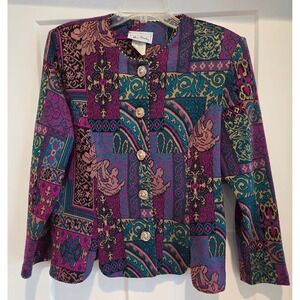 Miss Dorby Women's Patchwork Blazer Jacket Sweater Button‎ Front Vintage 14P